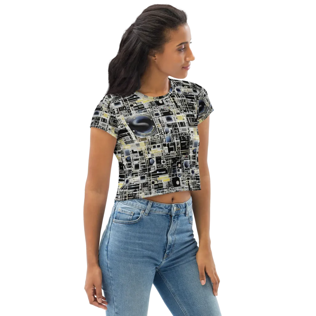 Midnight Control Grid on Crop Tee — Right Front