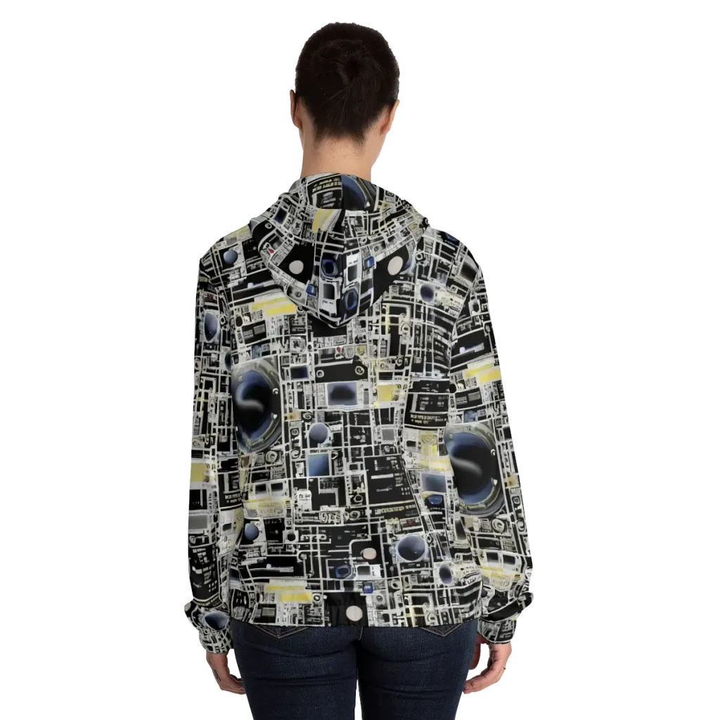 Midnight Control Grid on Women's Full-Zip Hoodie — Back On Person