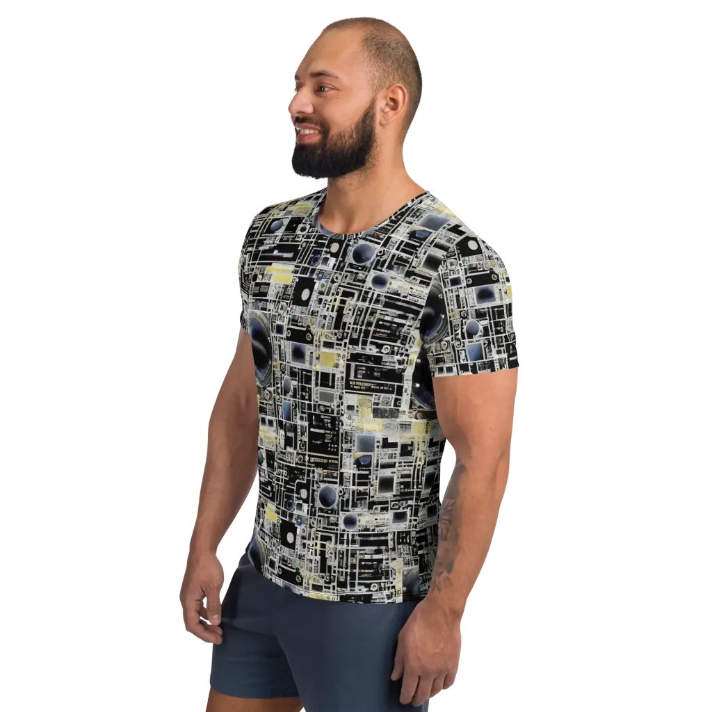 Midnight Control Grid on Men's Athletic T-Shirt — Left