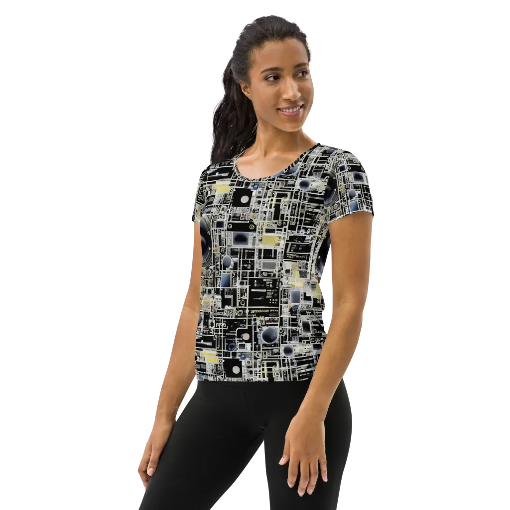 Midnight Control Grid on Women's Athletic T-Shirt — Left