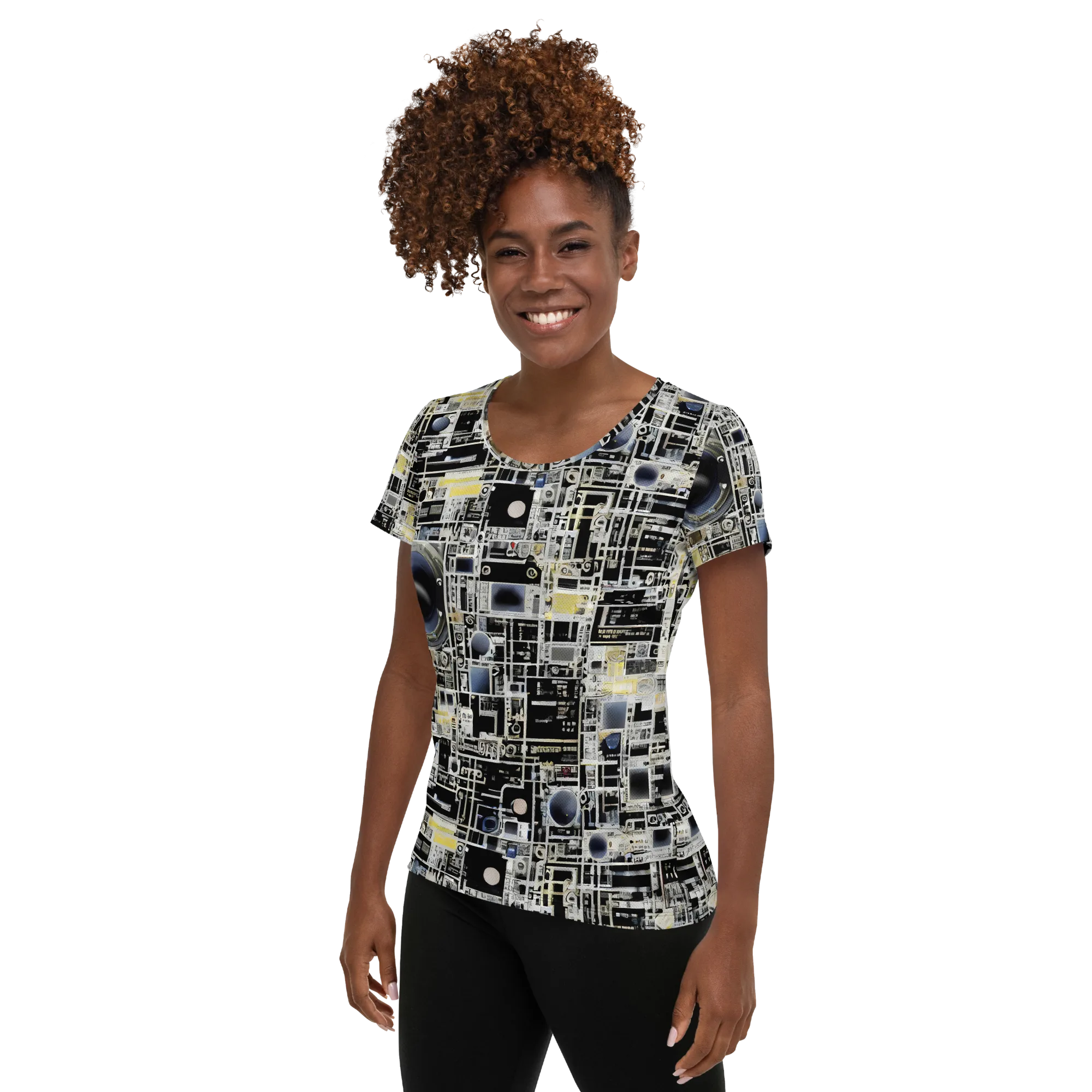 Midnight Control Grid on Women's Athletic T-Shirt — Left