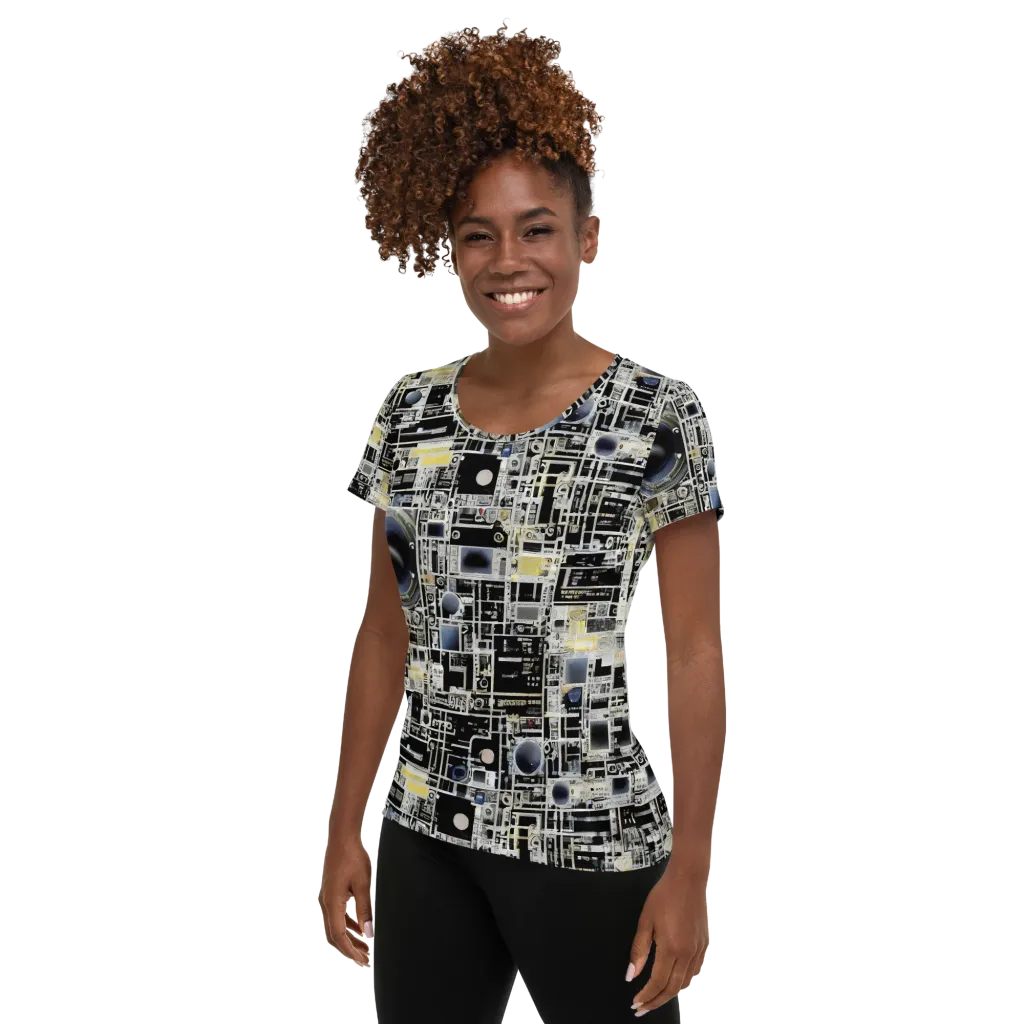 Midnight Control Grid on Women's Athletic T-Shirt — Left