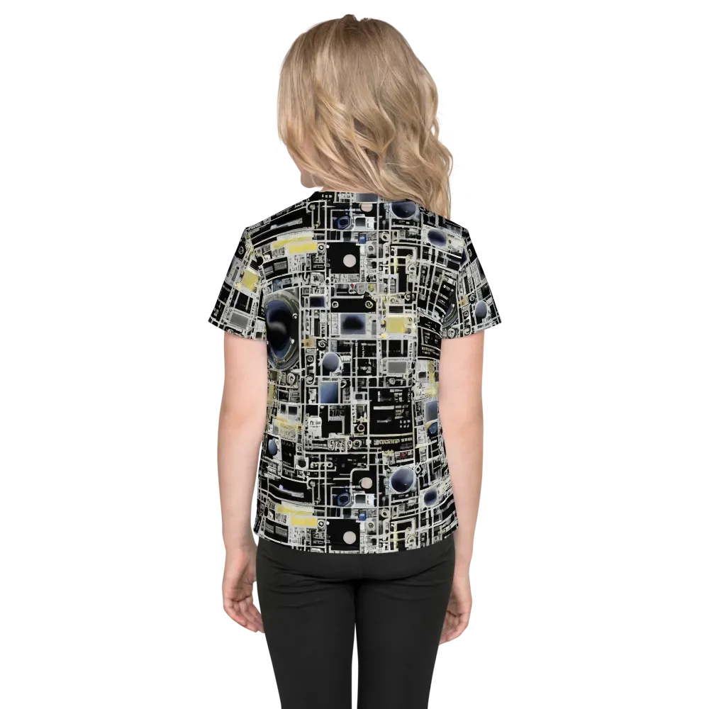 Midnight Control Grid on Kids Crew Neck T-Shirt — Back