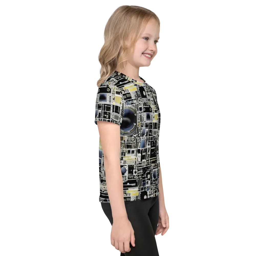 Midnight Control Grid on Kids Crew Neck T-Shirt — Right