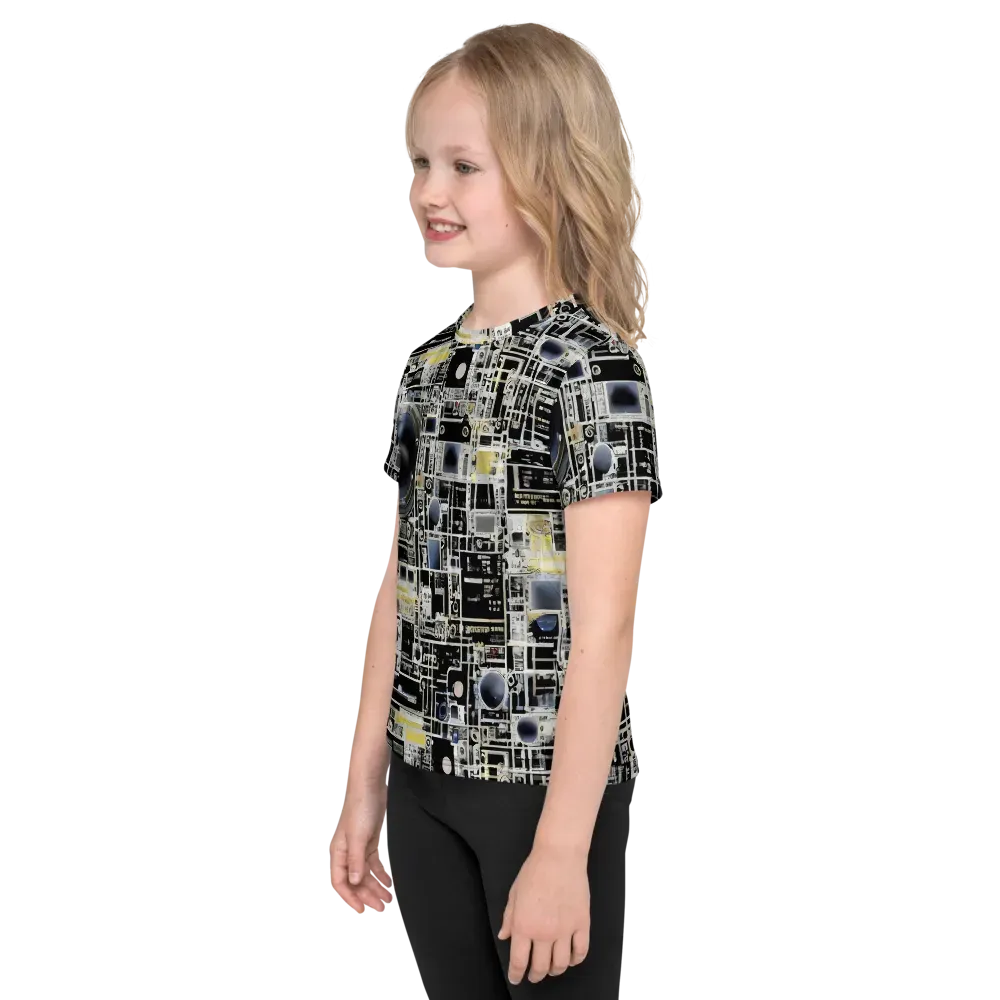 Midnight Control Grid on Kids Crew Neck T-Shirt — Left
