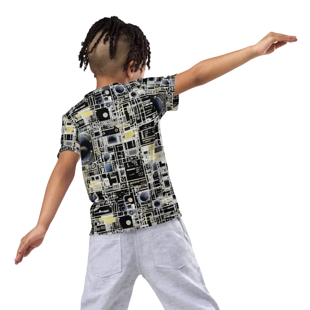 Midnight Control Grid on Kids Crew Neck T-Shirt — Back