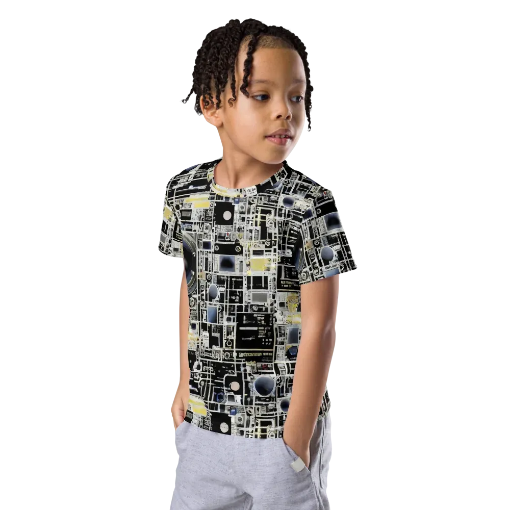 Midnight Control Grid on Kids Crew Neck T-Shirt — Left Front