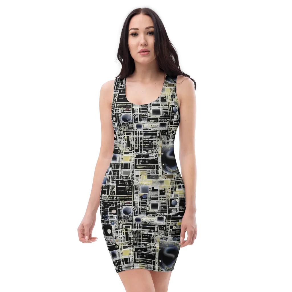 Midnight Control Grid on Bodycon Dress — Front