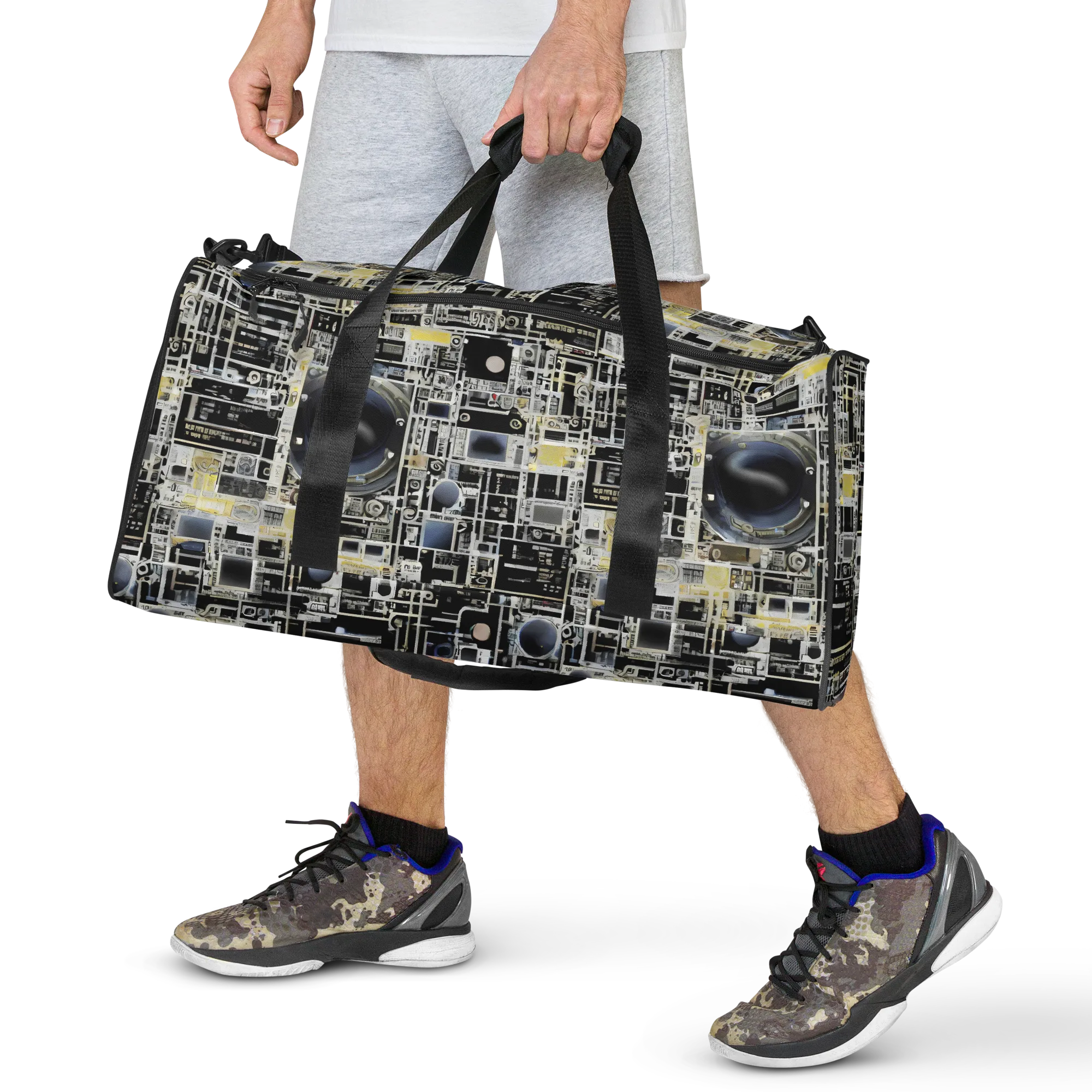 Midnight Control Grid on Duffle Bag — Front