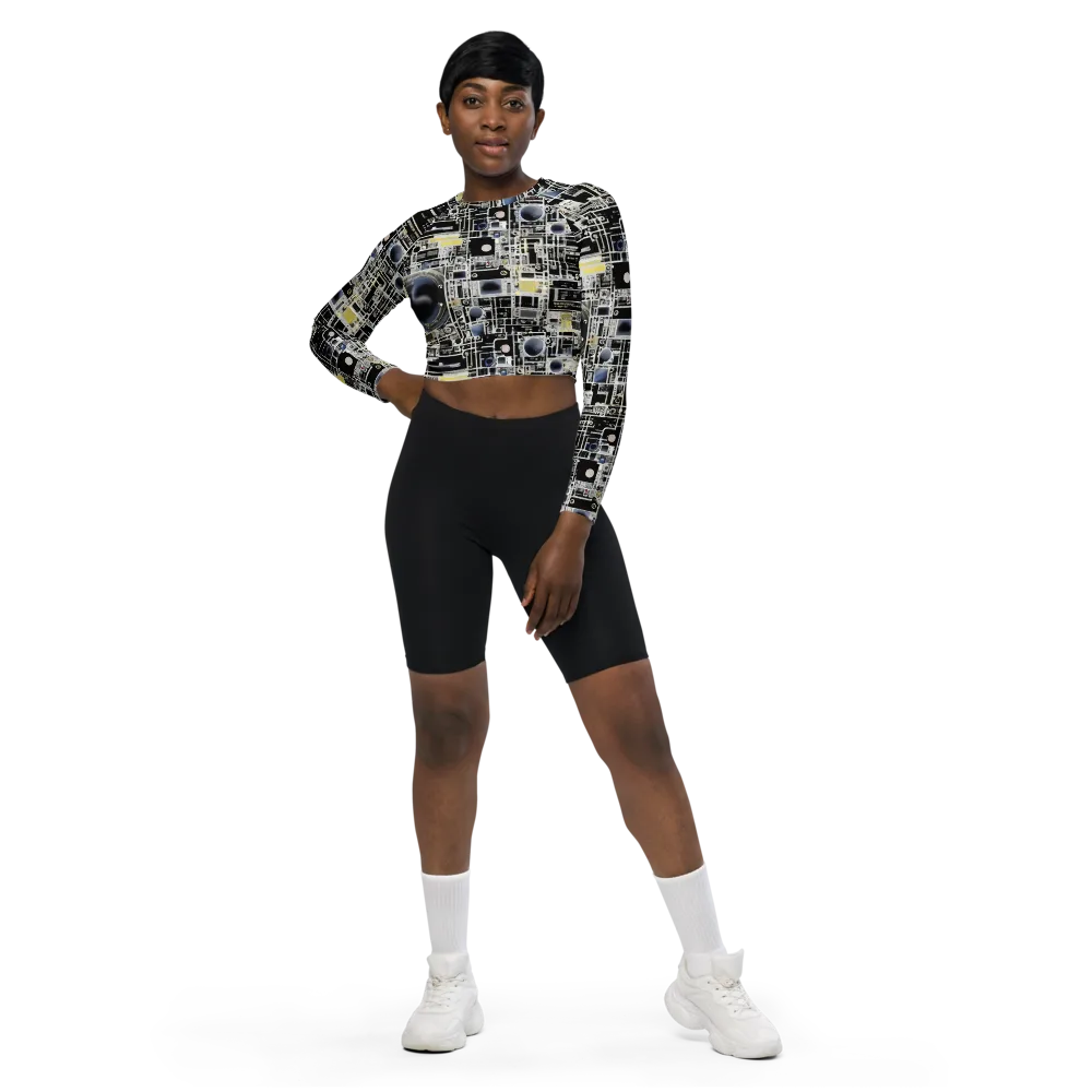 Midnight Control Grid on Long Sleeve Crop Top — Front