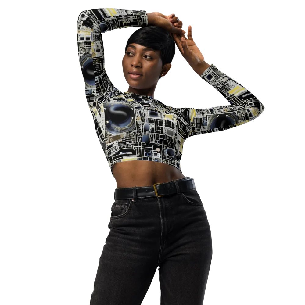 Midnight Control Grid on Long Sleeve Crop Top — Front