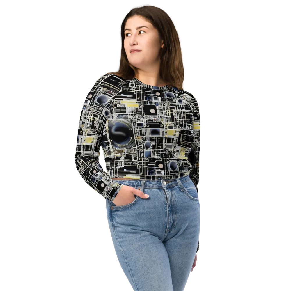 Midnight Control Grid on Long Sleeve Crop Top — Front