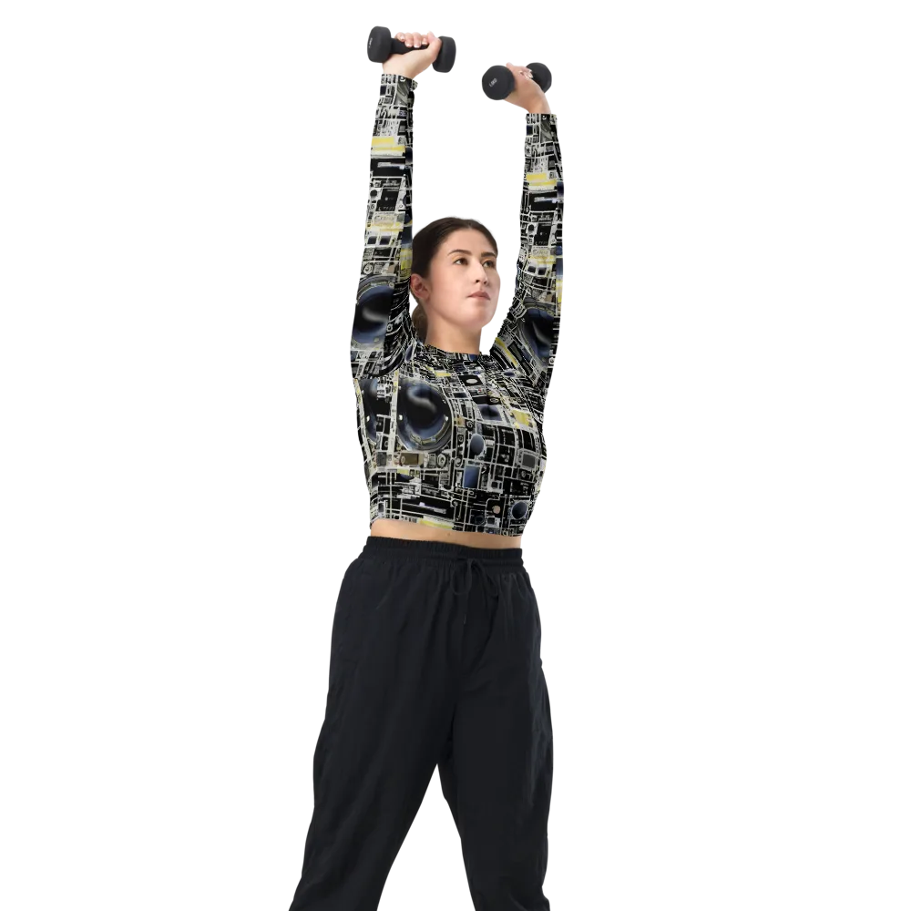 Midnight Control Grid on Long Sleeve Crop Top — Right Front