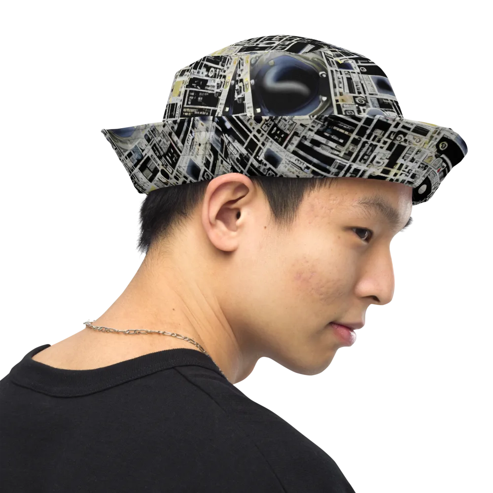 Midnight Control Grid on Reversible Bucket Hat — Right Outside