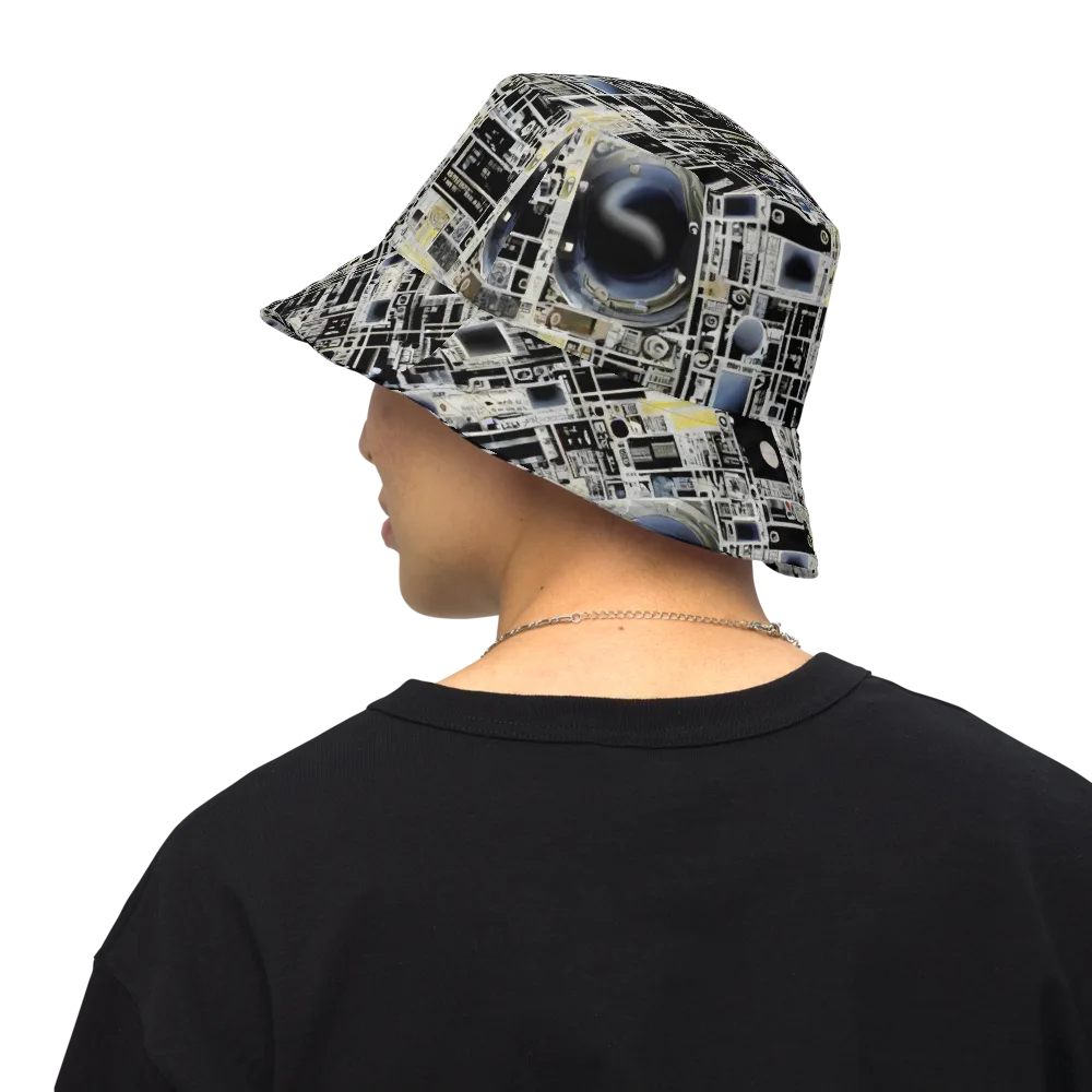 Midnight Control Grid on Reversible Bucket Hat — Back Inside