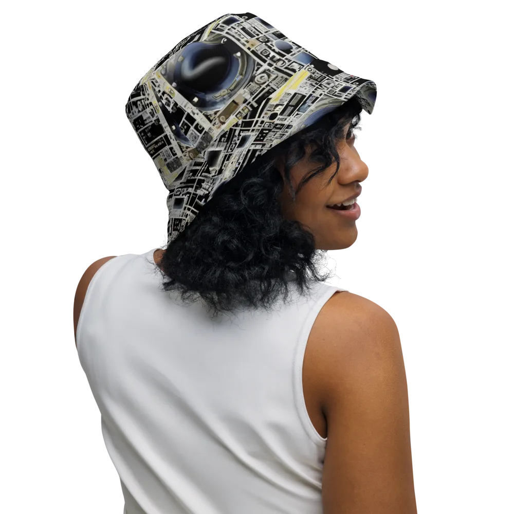 Midnight Control Grid on Reversible Bucket Hat — Right Outside