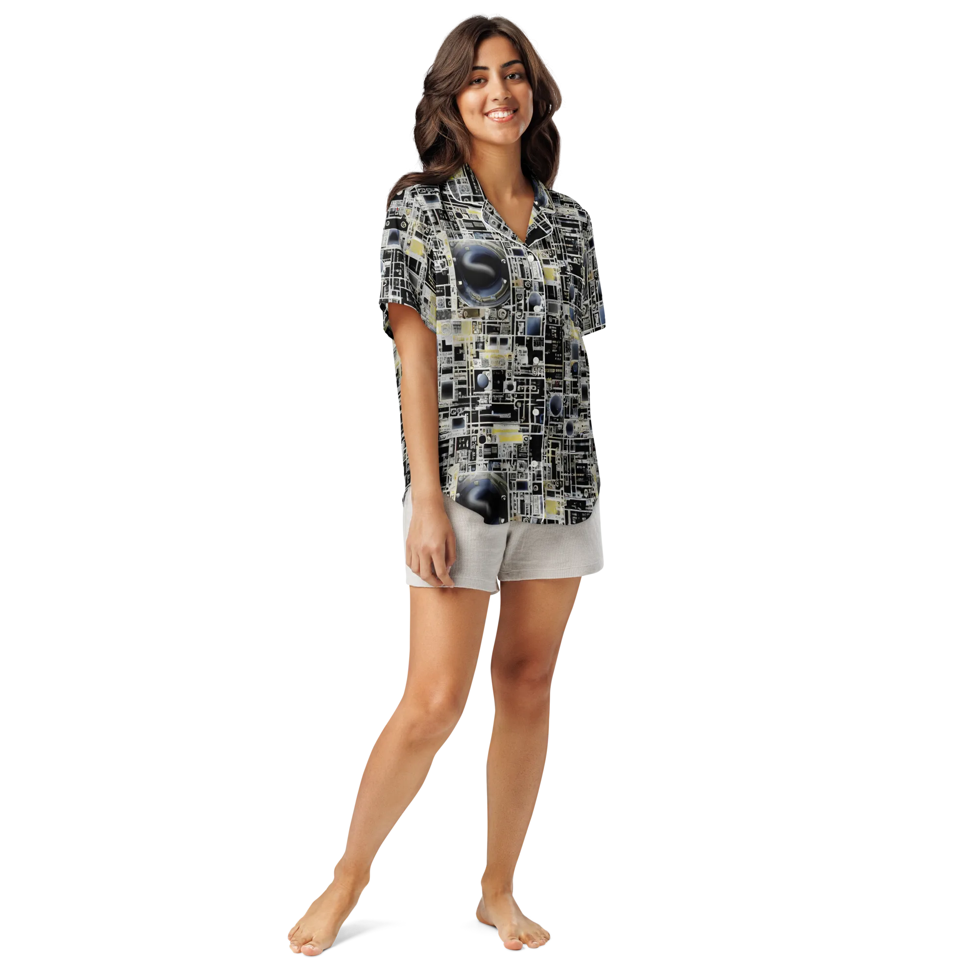 Midnight Control Grid on Women's Short Sleeve Pajama Top — Front