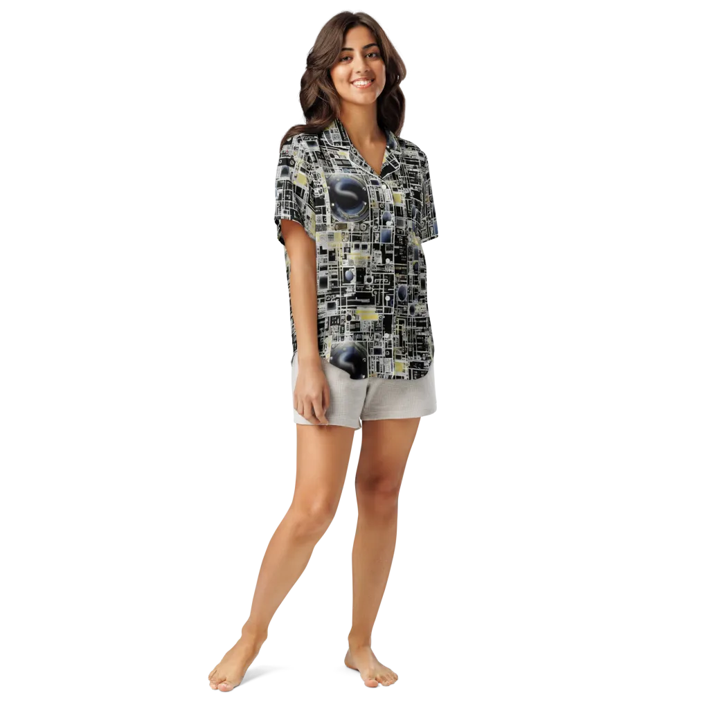 Midnight Control Grid on Women's Short Sleeve Pajama Top — Front