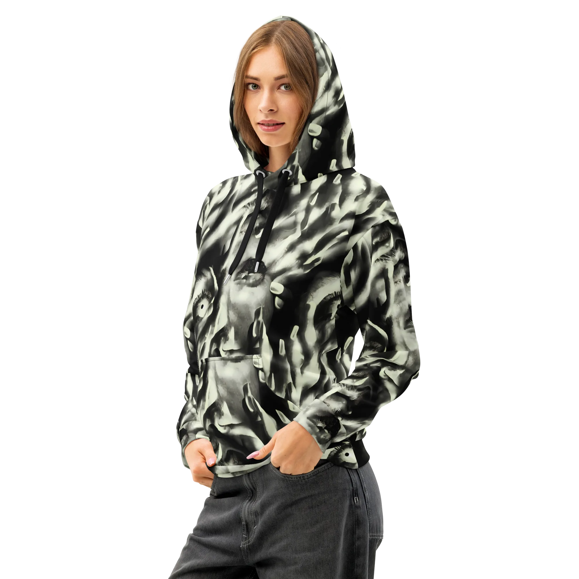 Shadowed Mystique on Cotton Hoodie — Left Front