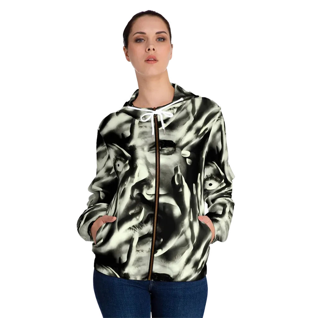 Shadowed Mystique on Women's Full-Zip Hoodie — Front On Person