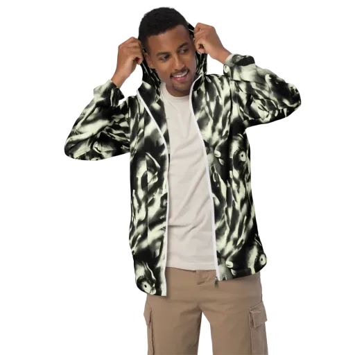 Shadowed Mystique on a Men's Windbreaker