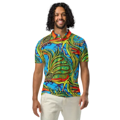 Psychedelic, Ettore Tito on a Men's Slim Fit Polo Shirt