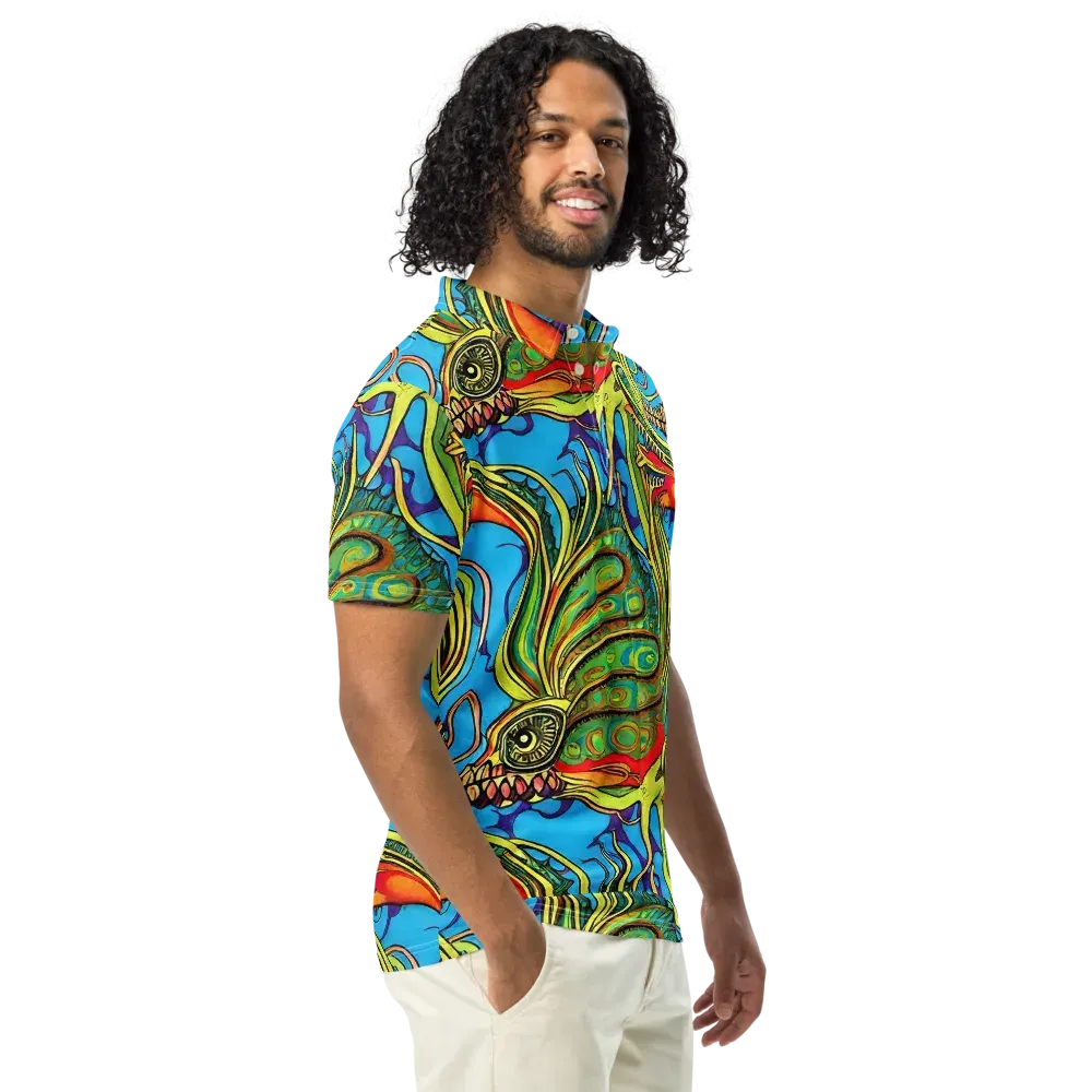 Psychedelic, Ettore Tito on Men's Slim Fit Polo Shirt — Right Front