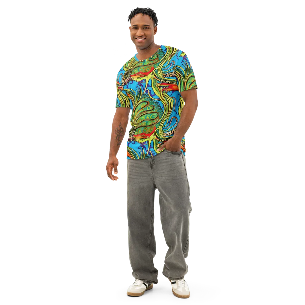 Psychedelic, Ettore Tito on Men's Cotton Crew Neck T-Shirt — Front