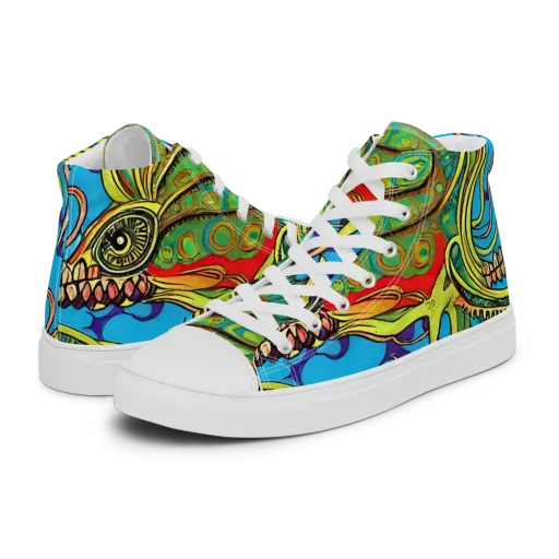 Psychedelic, Ettore Tito on a Men's High Top Canvas Shoes