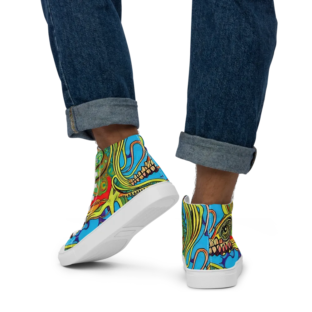 Psychedelic, Ettore Tito on Men's High Top Canvas Shoes — Back