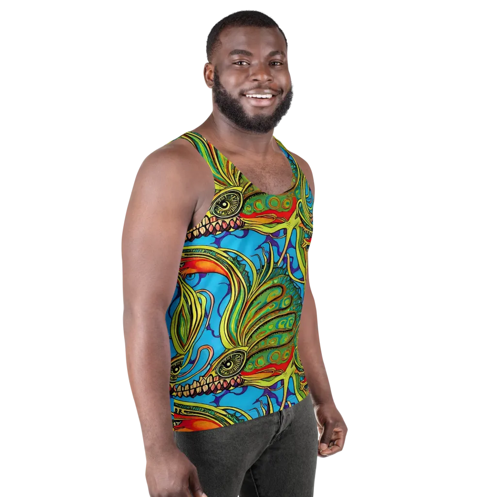 Psychedelic, Ettore Tito on Men's Tank Top — Right Front