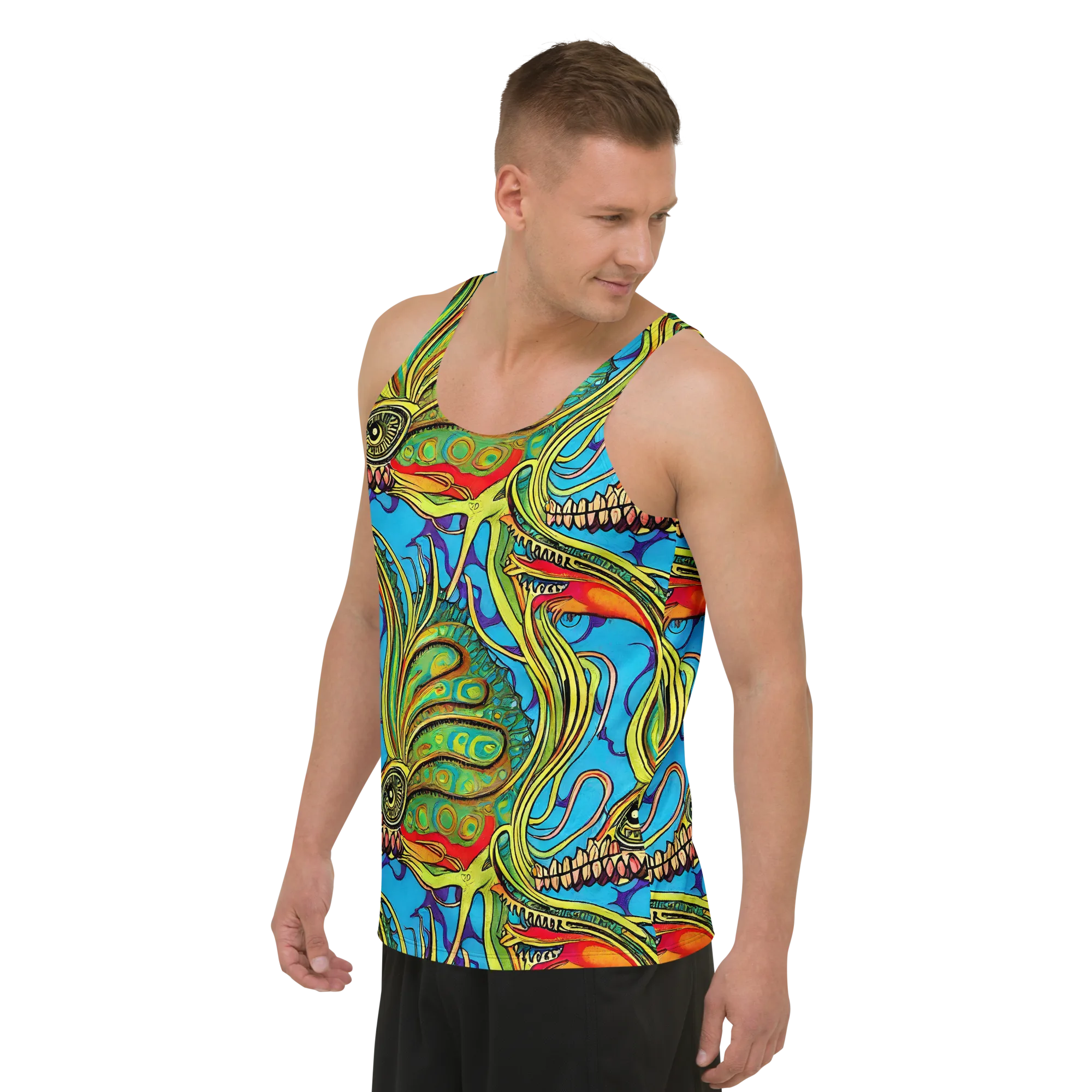 Psychedelic, Ettore Tito on Men's Tank Top — Left Front