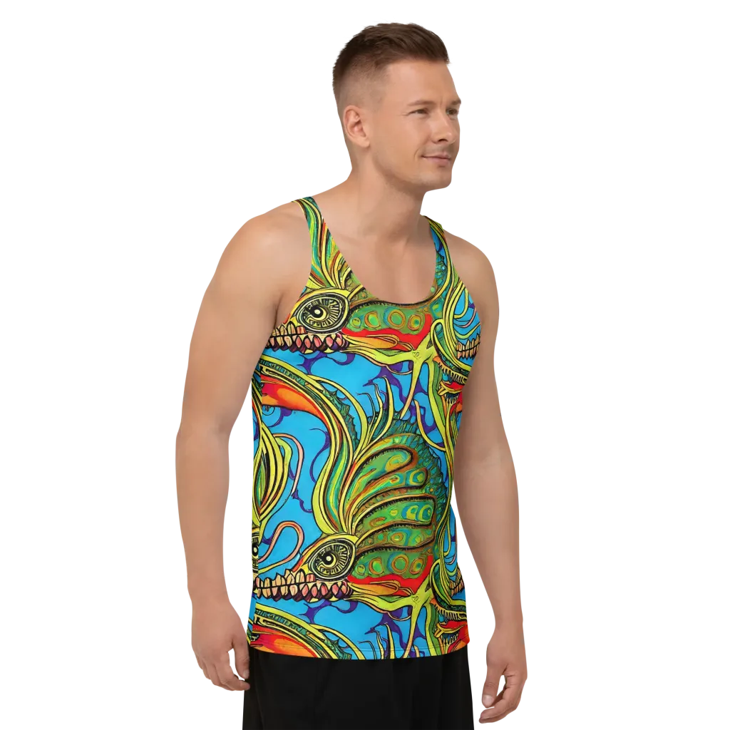 Psychedelic, Ettore Tito on Men's Tank Top — Right Front