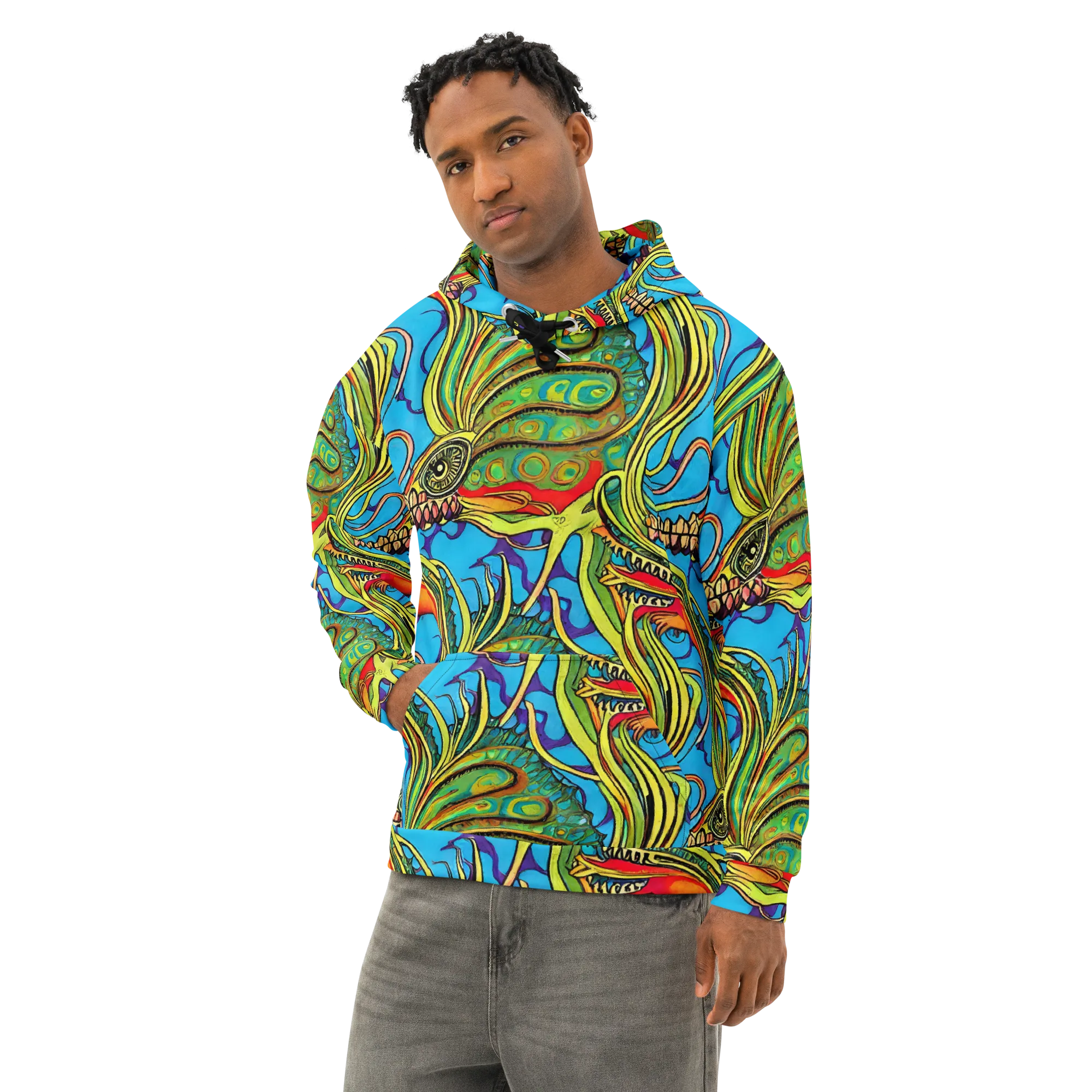 Psychedelic, Ettore Tito on Cotton Hoodie — Left Front