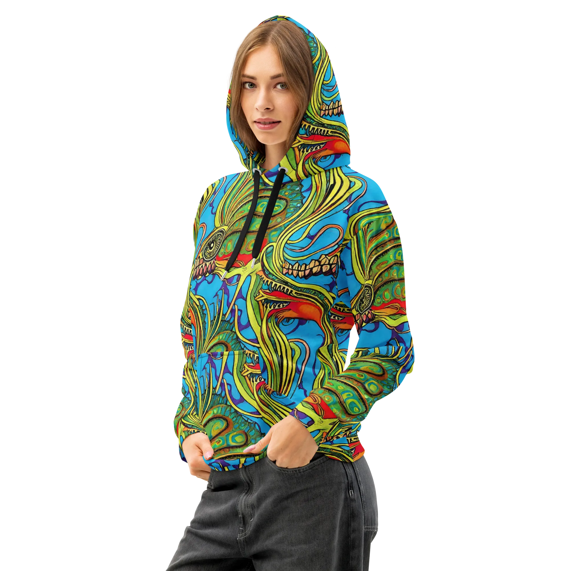 Psychedelic, Ettore Tito on Cotton Hoodie — Left Front
