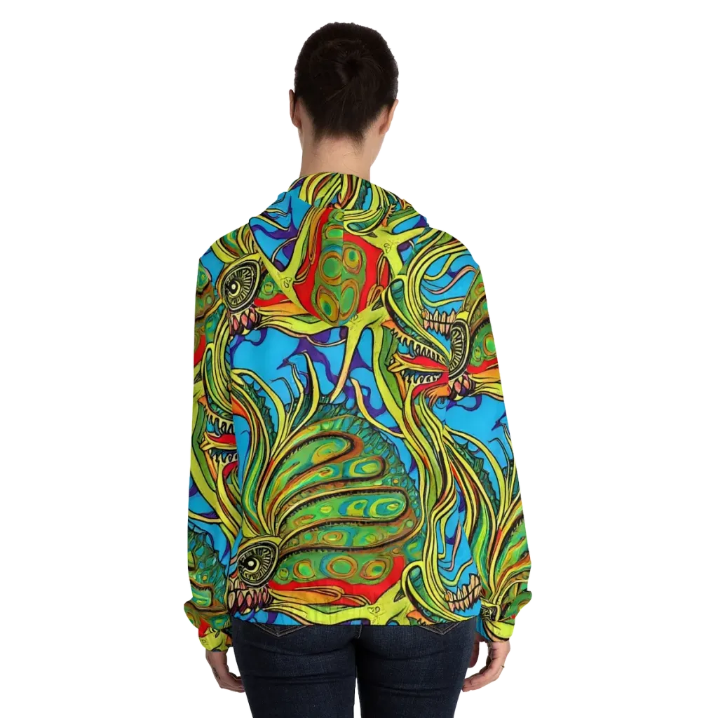 Psychedelic, Ettore Tito on Women's Full-Zip Hoodie — Back On Person