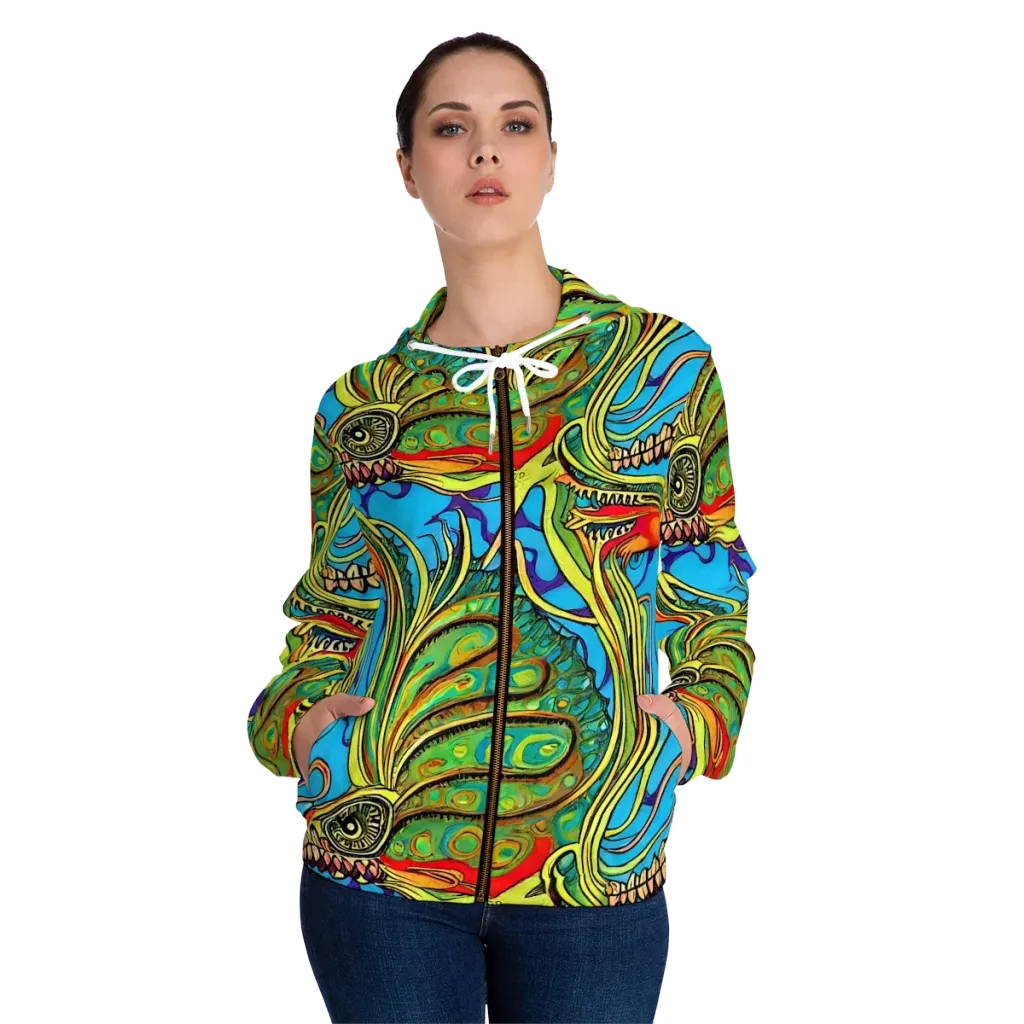 Psychedelic, Ettore Tito on Women's Full-Zip Hoodie — Front On Person