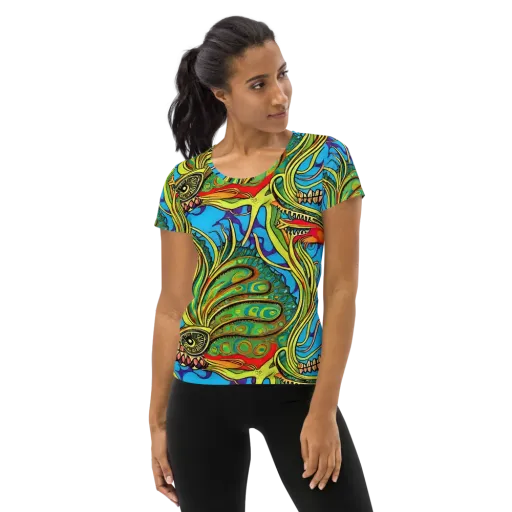 Psychedelic, Ettore Tito on a Women's Athletic T-Shirt