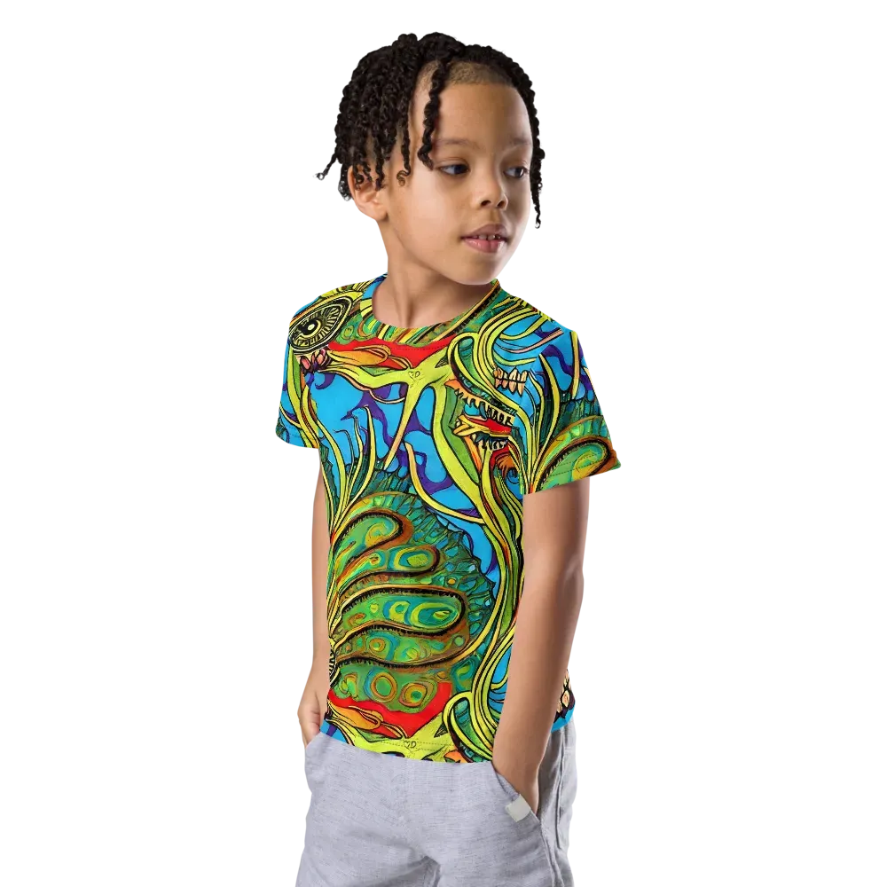 Psychedelic, Ettore Tito on Kids Crew Neck T-Shirt — Left Front