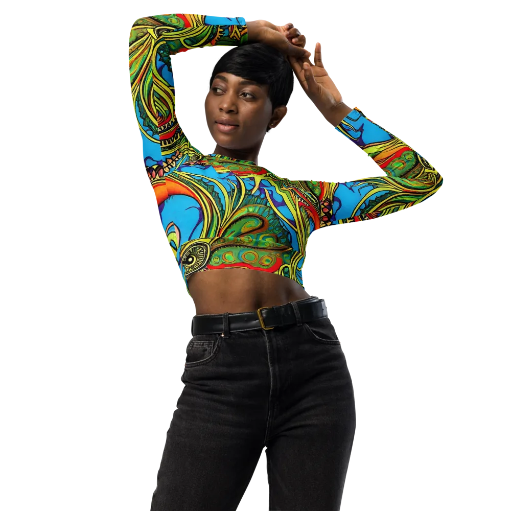 Psychedelic, Ettore Tito on Long Sleeve Crop Top — Front