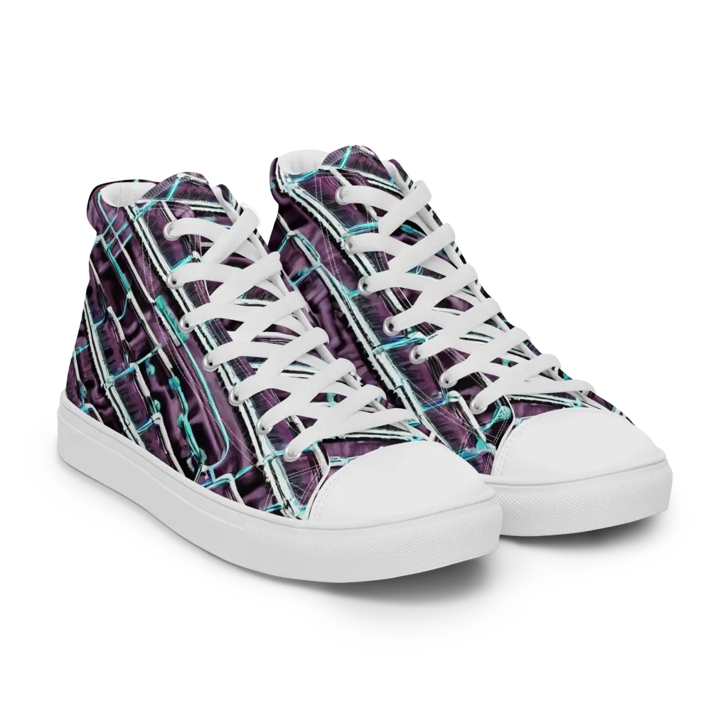 Trendy, Fashionable, Optical Illusion on Men's High Top Canvas Shoes — Right Front