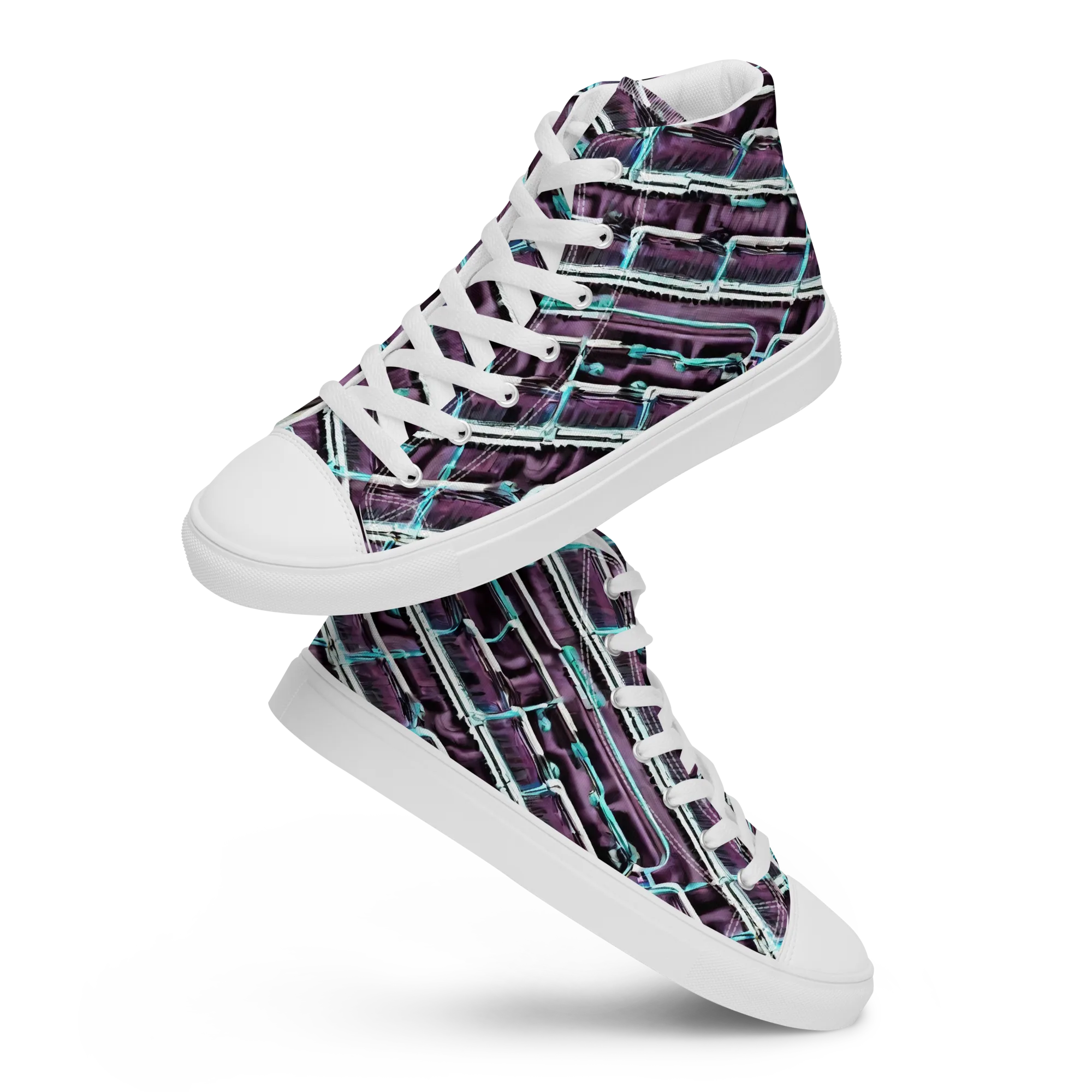 Trendy, Fashionable, Optical Illusion on Men's High Top Canvas Shoes — Front