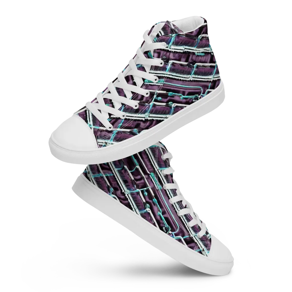 Trendy, Fashionable, Optical Illusion on Men's High Top Canvas Shoes — Front