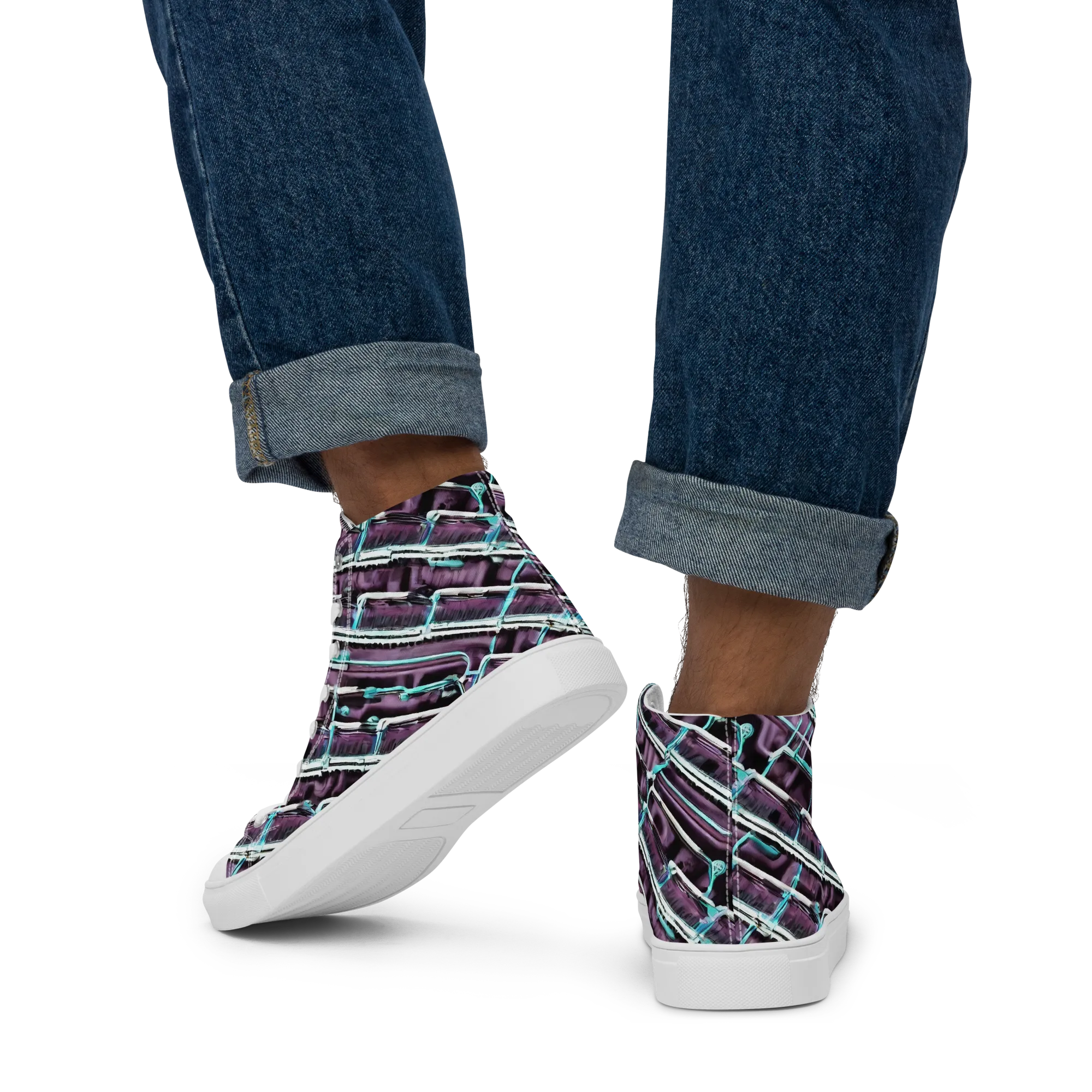 Trendy, Fashionable, Optical Illusion on Men's High Top Canvas Shoes — Back