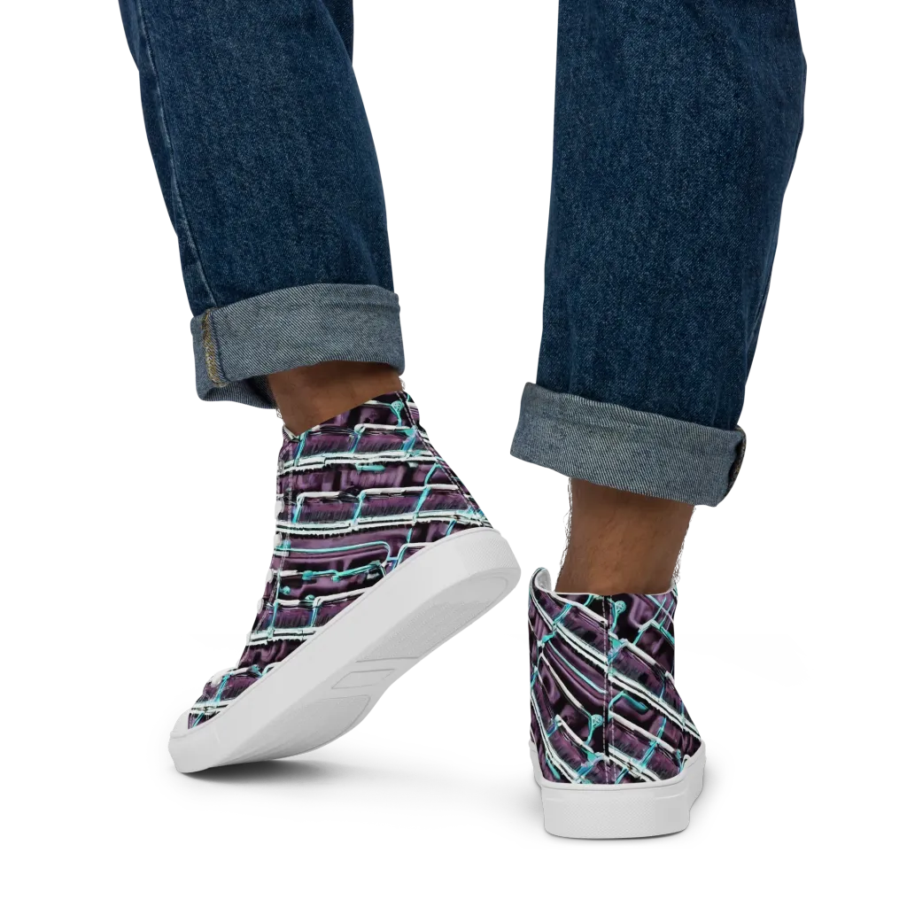 Trendy, Fashionable, Optical Illusion on Men's High Top Canvas Shoes — Back