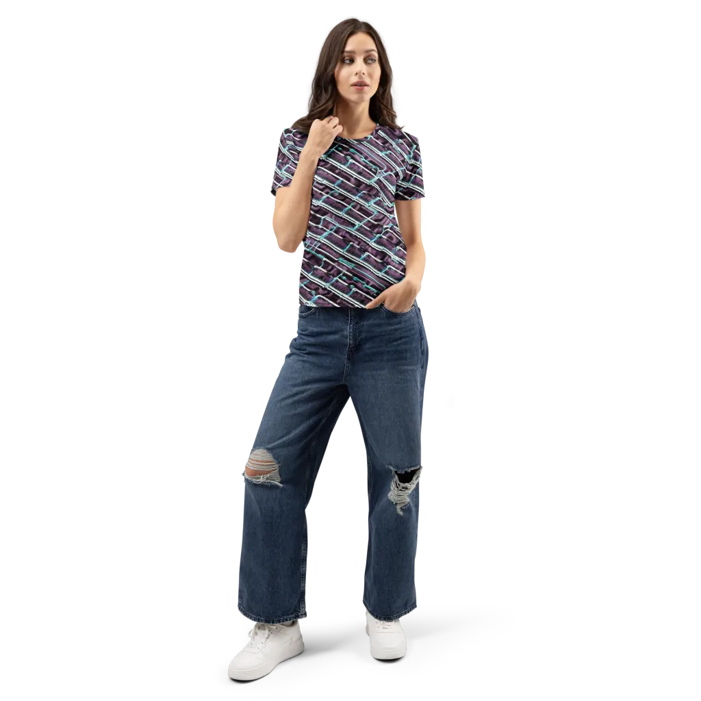 Trendy, Fashionable, Optical Illusion on Women's Crew Neck T-Shirt — Front