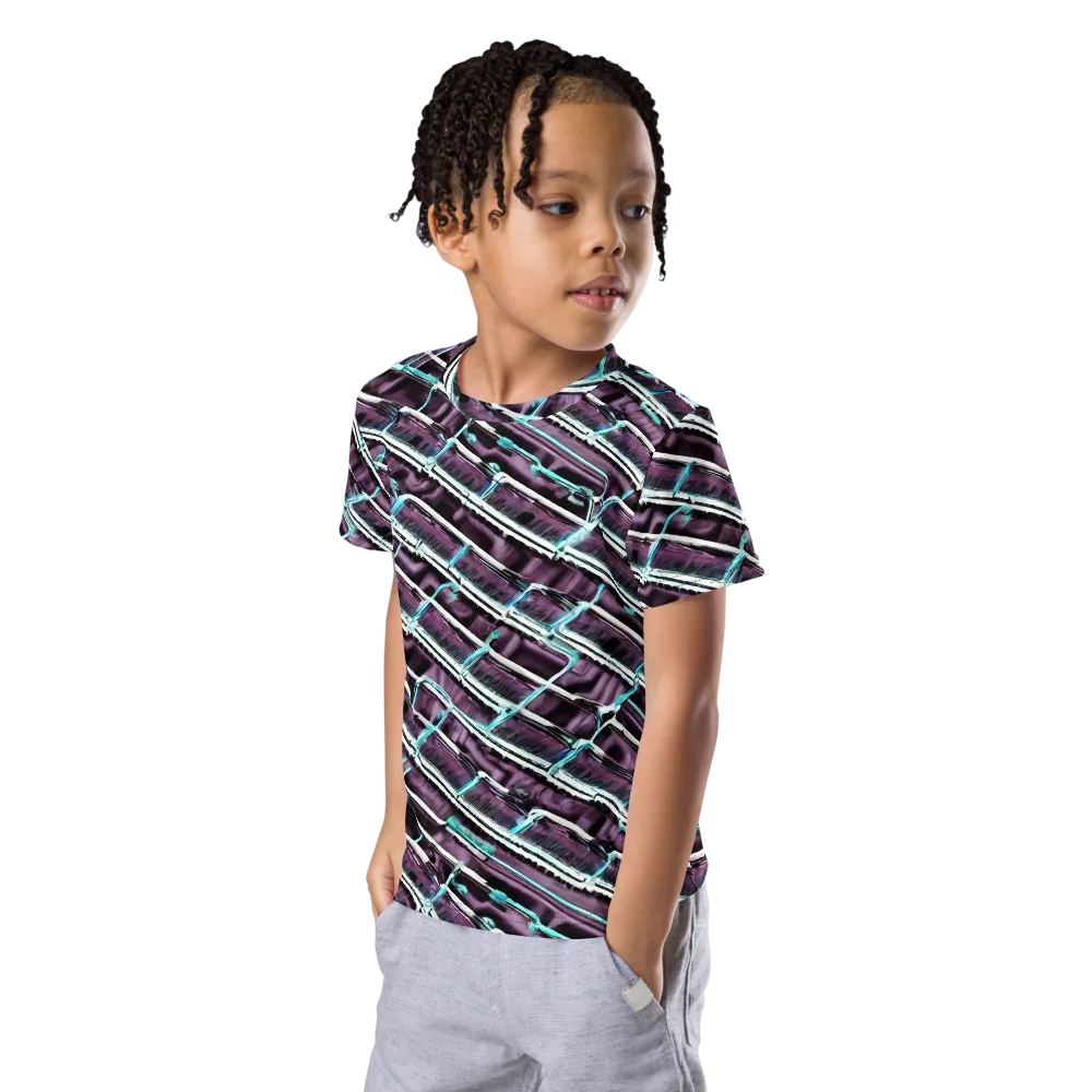Trendy, Fashionable, Optical Illusion on Kids Crew Neck T-Shirt — Left Front
