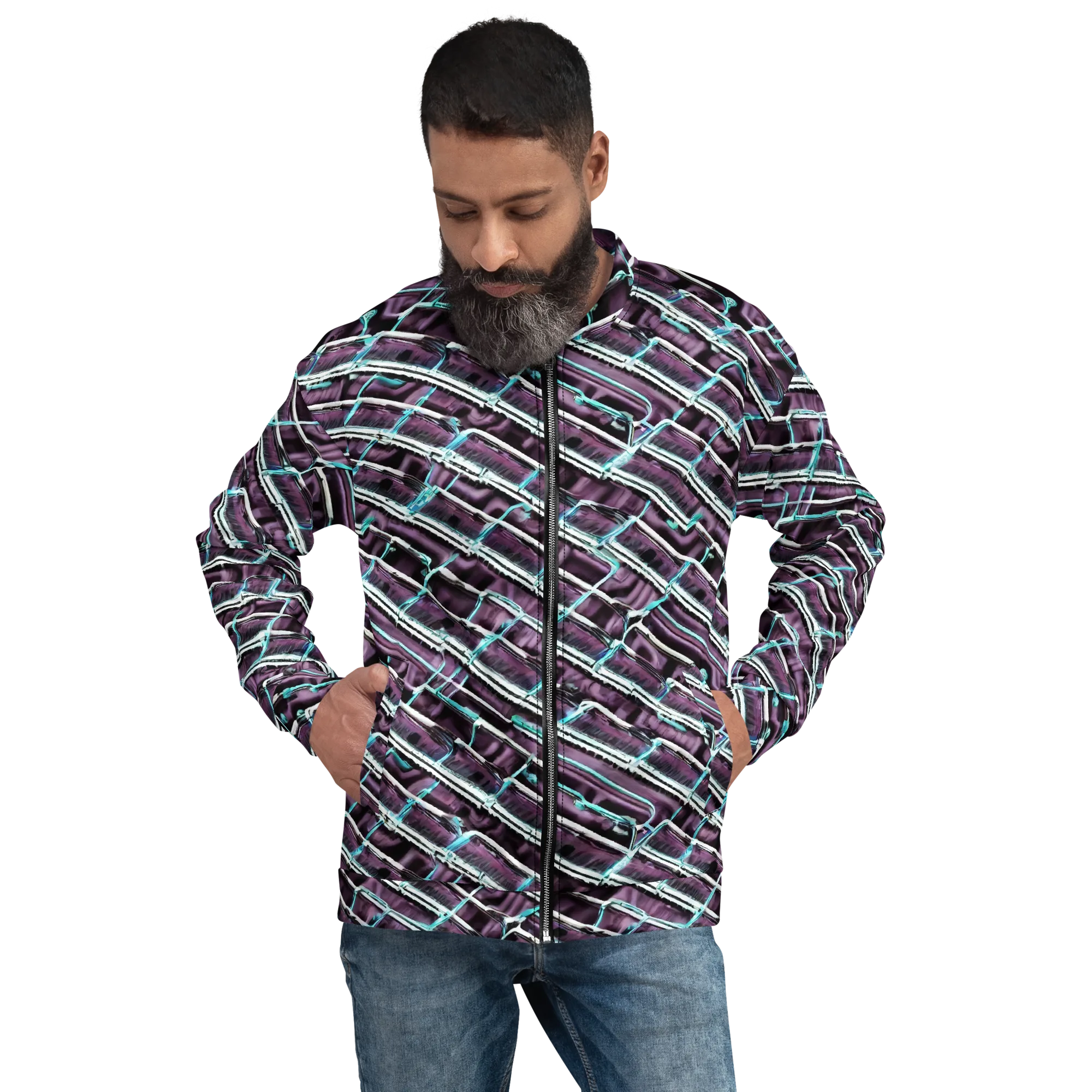 Trendy, Fashionable, Optical Illusion on Bomber Jacket — Front