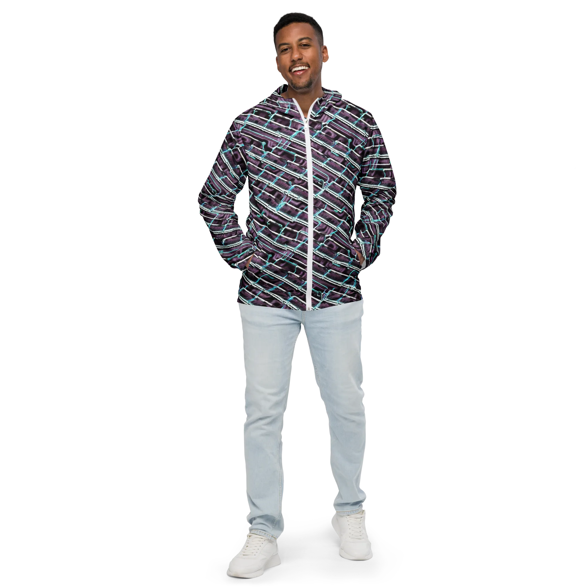 Trendy, Fashionable, Optical Illusion on Men's Windbreaker — Front