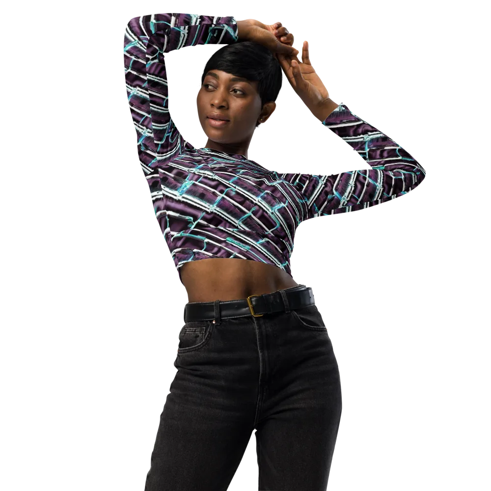 Trendy, Fashionable, Optical Illusion on Long Sleeve Crop Top — Front